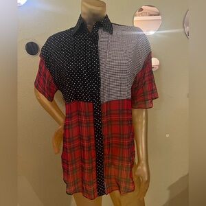 Vintage 80s/90s Junior’s Button Down Blouse, Shear Plaid, Polkadots, Size Small